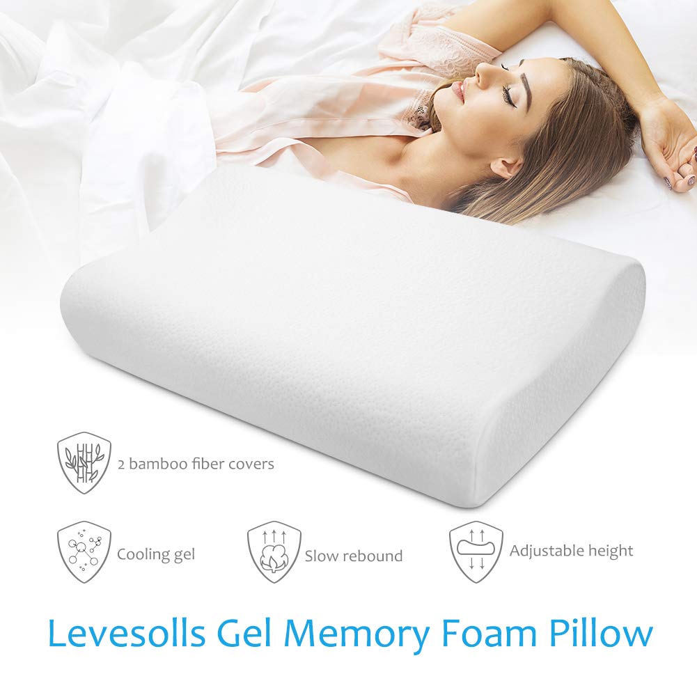 LEVESOLLS Memory Foam Pillows Orthopedic Pillows Contour Pillows with Adjustable Height Cool Gel and Washable Breathable Cover for Neck Back Pain Relief 58*35cm 
